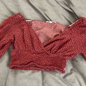 Red floral long sleeve cropped top